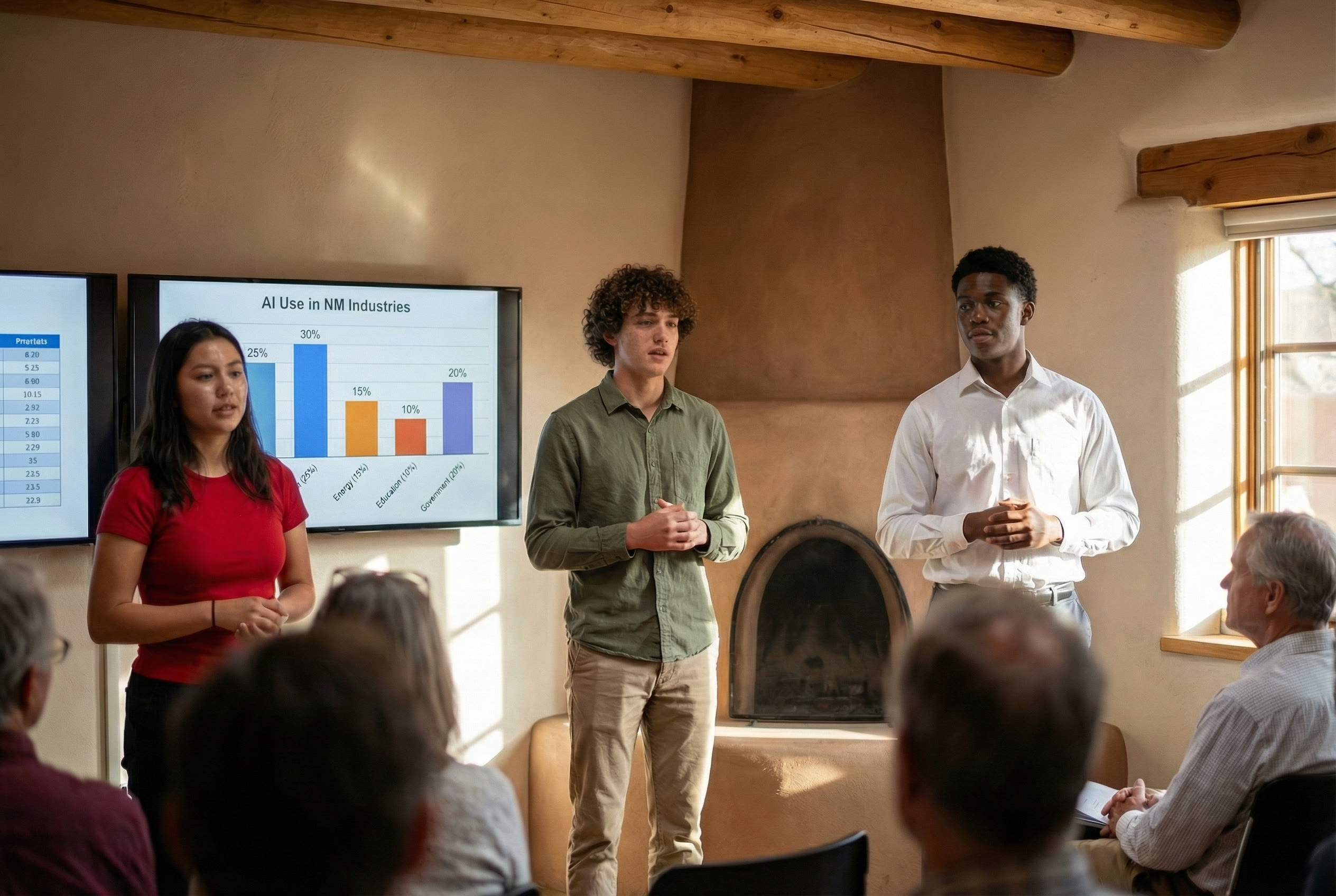 Students presenting their AI projects at a community showcase event
